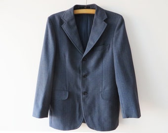 70s LUHTA Men Sport Coat Gray-Blue Wool blend Blazer Striped Formal Preppy Jacket Winter Casual Clothing 1970 Menswear Gift for Him Medium