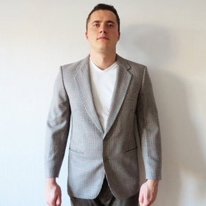 Karierter Sportmantel Herren karierter Blazer Graue Anzugjacke Seide Wollmischung Blazer Größe XL Großer Sportmantel Made in Norwegen