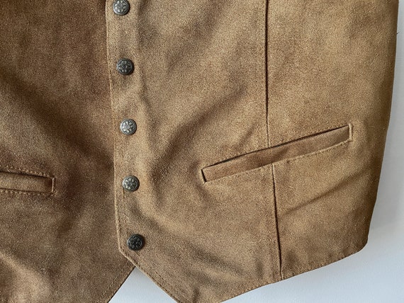 Men's suede vest, beige genuine leather biker wai… - image 4