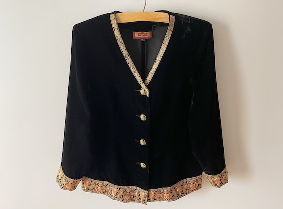Black velvet blazer, women's formal jacket with m… - image 1
