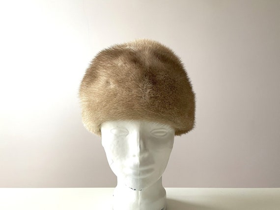 Mink fur women's hat, beige real Mink ladies cap … - image 1