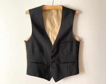 Striped men's vest, black waistcoat, Steampunk vest, formal men vest, gentlemen's vest, men office wear, gift idea, size large vest