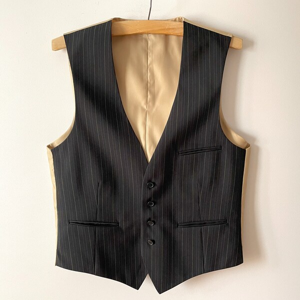 Striped men's vest, black waistcoat, Steampunk vest, formal men vest, gentlemen's vest, men office wear, gift idea, size large vest