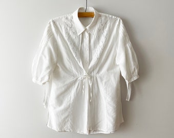 White batiste top, lightweight women&#39;s summer blouse, cotton tunic, thin summer days maternity shirt, gift idea for her, size large