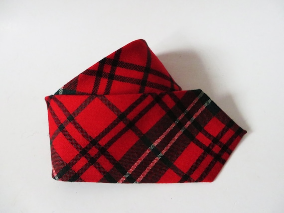 Vintage 80s Red Wool Necktie Tartan Plaid Necktie… - image 5