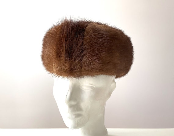 80s Mink fur hat, brown real mink ladies hat, for… - image 1