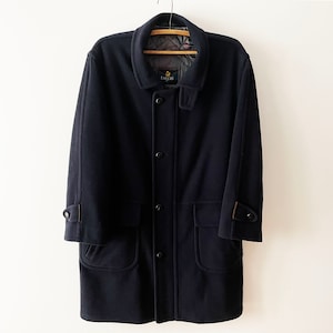 Men&#39;s BUGATTI coat, Wool blend cashmere winter coat, warm short overcoat, genuine leather buttons, quilted satin lining, large