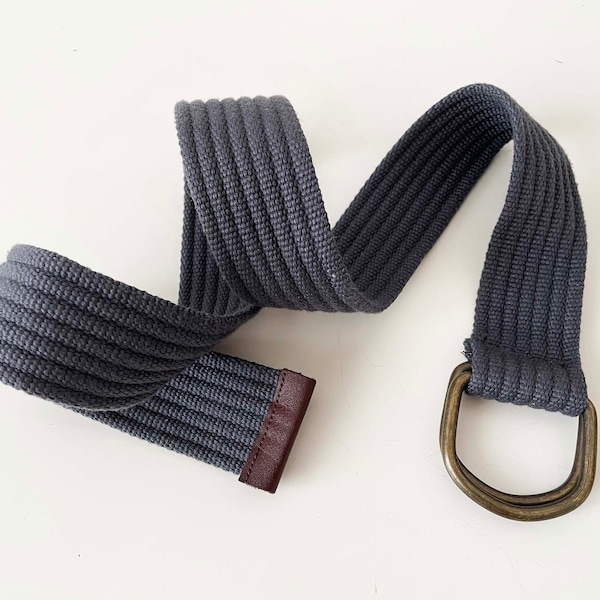 90' Grey cotton belt, D ring simple canvas belt, thick canvas hipster belt, vegan friendly webbing cotton belt, gift for her him, size large