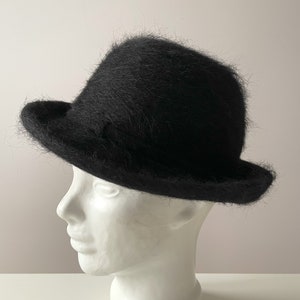 Black mohair wool fedora hat, Women's fuzzy winter fedora, Sunday church hat, wool ladies winter hat, formal hat, gift idea for her
