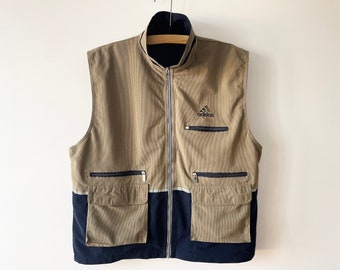 Zipped ADIDAS vest, Beige home waistcoat , sleeveless work jacket, men's camping vest, free time vest with pockets, size large