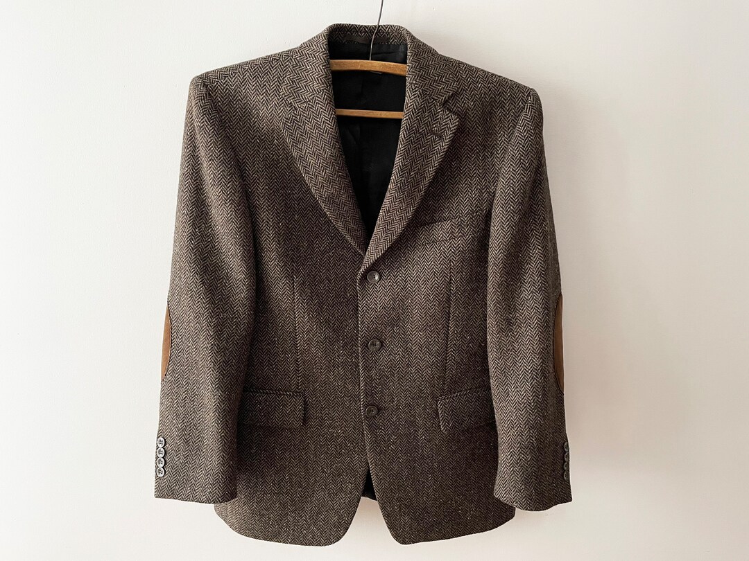 Men's Tweed Blazer, New Wool Sport Coat With Elbow Patches, Casual
