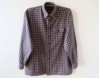 Plaid Men Shirt Checked Navy Shirt Mens Work Shirt Grunge Oxford Shirt Long Sleeve Shirt Hipster Indie Lumberjack Shirt XL Large Size Shirt