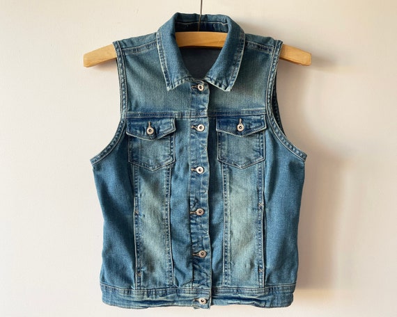 Women s Blue Denim Vest Fitted Denim Jean Waistcoat Western Cowgirl Top Gift for Her Denim Summer Top Size Medium Etsy Canada