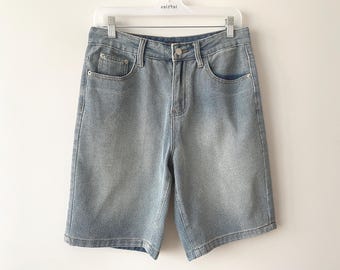 Jeans-Chino-Shorts in leichter Waschung | Hohe Taille Jeans Shorts | Minimalistische Sommer Hose | Klassischer blauer Jeansstoff