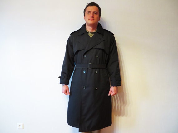 Classic Men's Trench Navy Blue Trench Coat Double