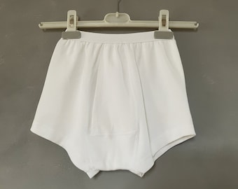 Roupa íntima vintage de algodão branco: cuecas retrô de cintura alta, tamanho XXS/meninos