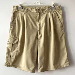 90s Men&#39;s beige cargo shorts, summer safari pants with pockets, outdoor hiking shorts, gift idea for him, size large