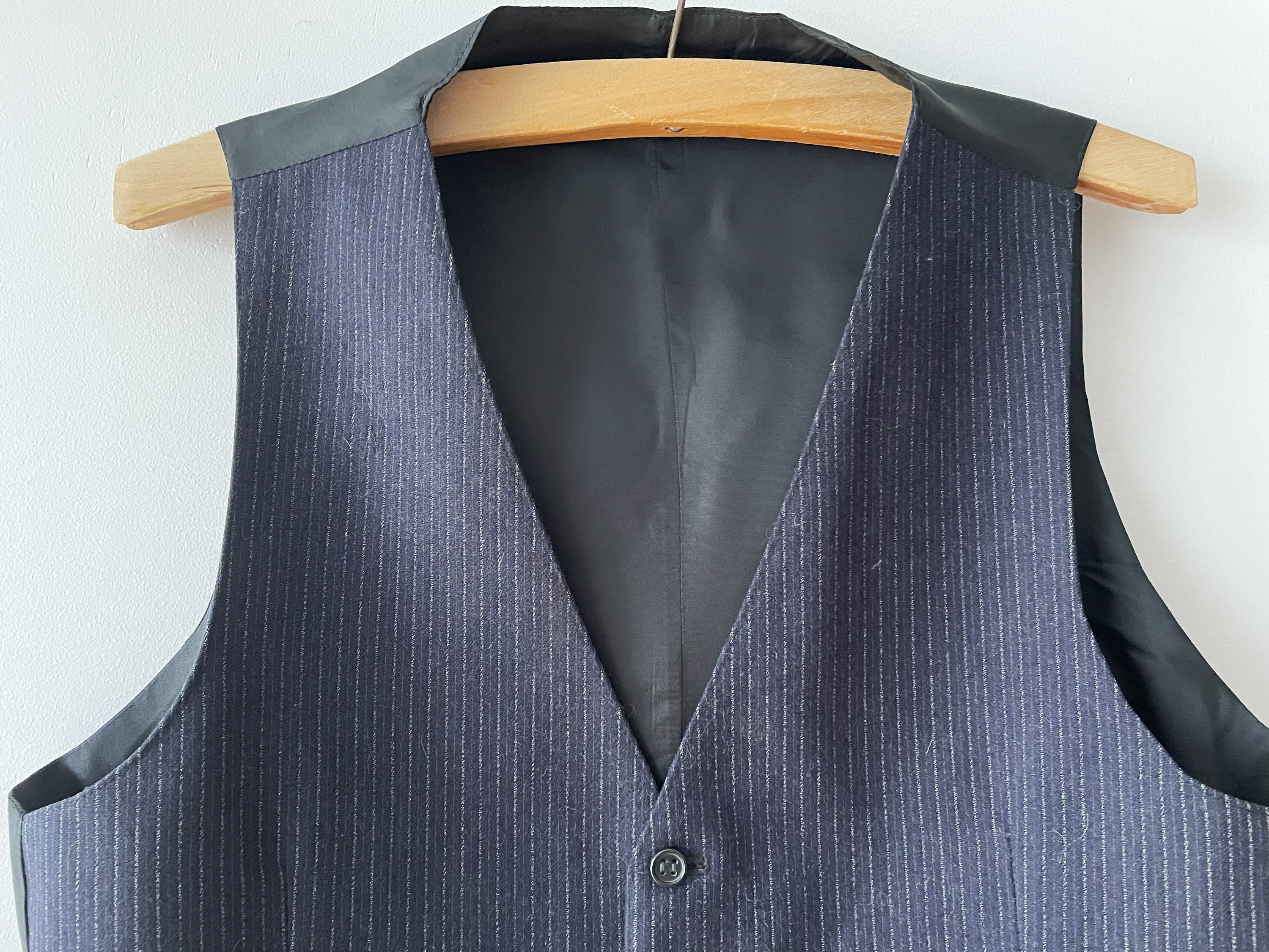 Vintage Navy Striped Wool Vest: Steampunk Gentleman's Waistcoat