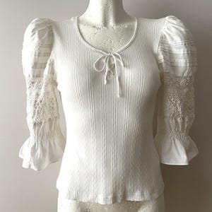 Dirndl Damen Top, 90er Jahre Weiße taillierte Bluse, Puffärmel Damen Sommer Trachtenbluse, Österreichisches Tiroler Hemd, Geschenkidee, Dirndl Bluse