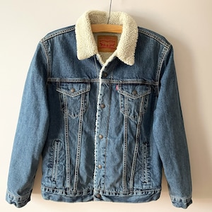 Levi Strauss Jeansjacke mit Kunstfell Lammfell Futter, warme Jeans Bomberjacke, Geschenkidee für Ihn Sie, Cowboyjacke, Größe L