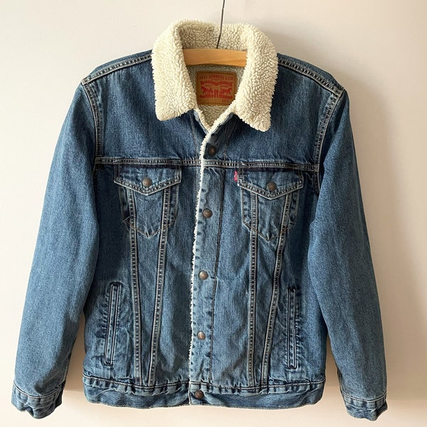 Veste en jean Levi Strauss avec doublure en fausse fourrure, blouson aviateur en jean chaud, idée cadeau pour lui, veste de cowboy, taille grand