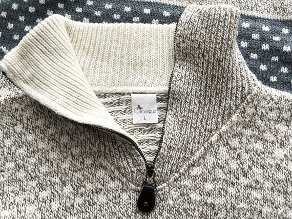 Men's ski pullover, beige knitted wool blend men … - image 5