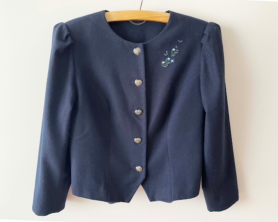 ジャケット・アウター 80s Tyrolean jacket navy Vintage Wool Blend Dirndl Blazer: Austrian Trachten Jacket
