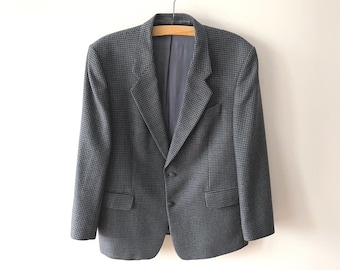 Vintage Houndstooth Wool blend Blazer, Classic Men's tweed sport coat, Checked Jacket