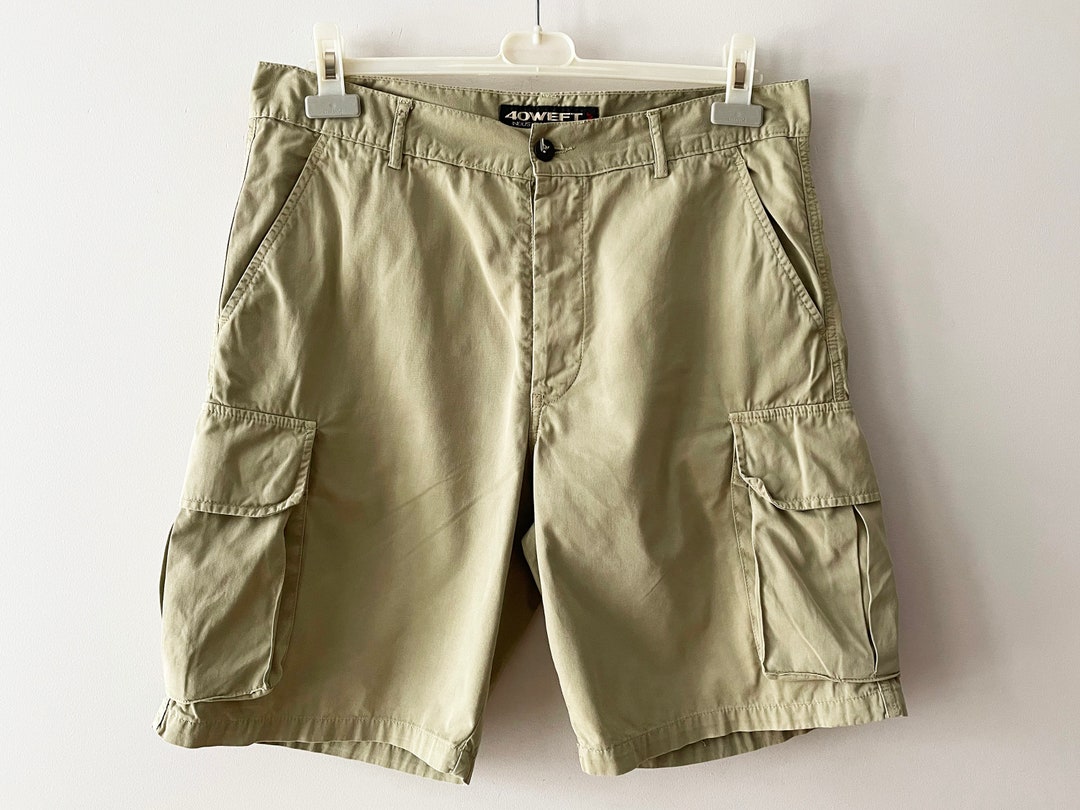Men's Beige Cargo Shorts, Summer Safari Pants With Pockets, Cotton