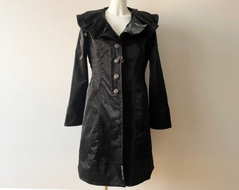Gabardine preto, gabardine feminina com gola grande, capa de chuva feminina, sobretudo feminino de primavera, ideia de presente para ela, tamanho médio