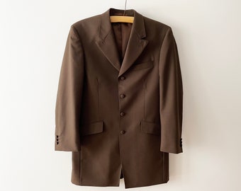 Vintage wolmixblazer: bruine sportjas heren, maat medium