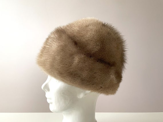 Mink fur women's hat, beige real Mink ladies cap … - image 2