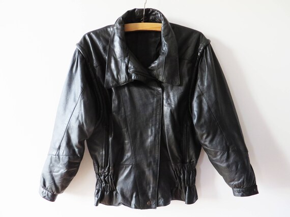 Vintage 80s Black Leather Jacket Black Biker Jacke