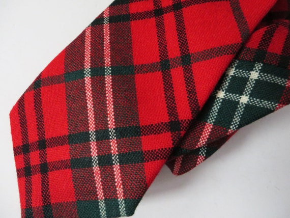 Vintage 80s Red Wool Necktie Tartan Plaid Necktie… - image 3