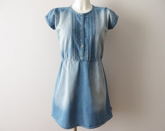 Vintage Denim Mini Shirt Dress: Country Style Cotton Summer Dress