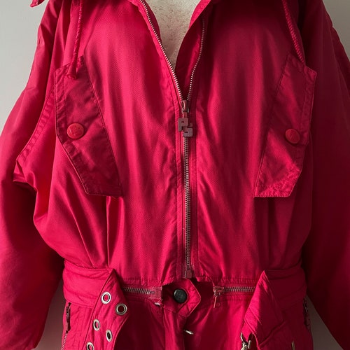 Vintage 80s Steinebronn ski suit, women's pink shops two piece snowsuit, hipster winter festival pants, snow gear, cropped snowboard suit jacket