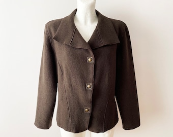 Blazer vintage de lana marrón: Chaqueta de lana hervida, talla US 12 / GB 14