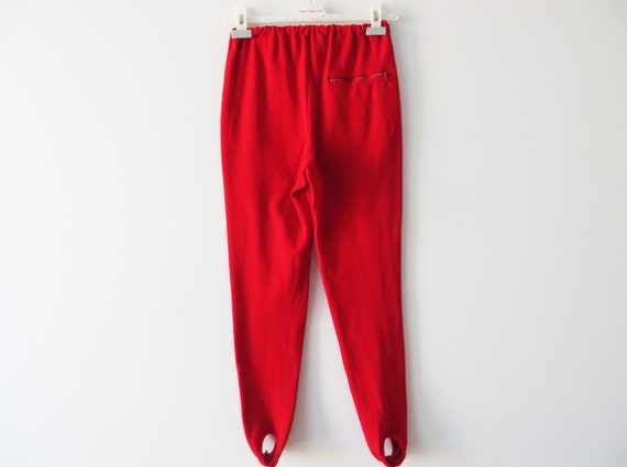 Vintage 70s Hot Red Stretch Stirrup Pants High Wa… - image 4