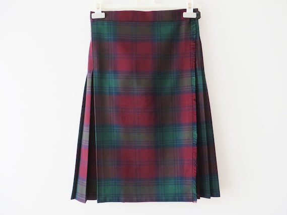 Vintage 80s Women Wrap Skirt Tartan Skirt Wool bl… - image 1