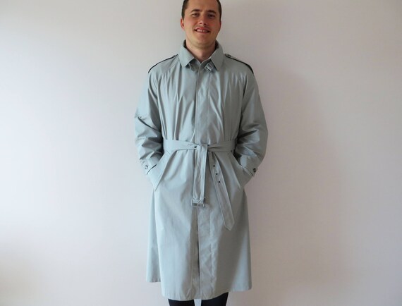 Vintage Gray Belted Trench Coat: Lightweight Classic Overcoat, Xl