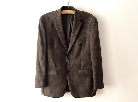 Vintage Men's Brown Plaid Tweed Blazer: Preppy Wool Sport Coat (42L)