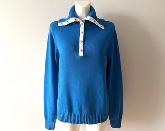 Blue cotton sweater, Bright blue cotton Ralph Lauren pullover, summer marine sweater, gift idea for her him, women's size large