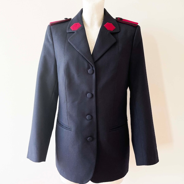 Navy women blazer, Wool blend uniform jacket, military jacket with shoulder epaulettes, women's formal wear, gift for her, size medium