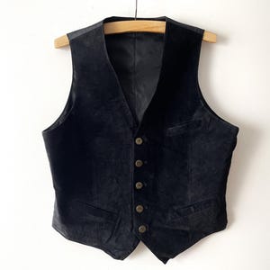 Black leather vest, Suede leather men&#39;s vest, Steampunk waistcoat, genuine leather biker boho top, leather fetish, gift idea for him, large