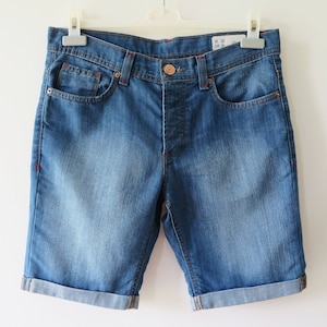 Blue Denim Chino Shorts With Pockets Women Denim Chino Shorts High Waist Shorts Cotton Seersucker Shorts Denim Chinos Medium Size Shorts