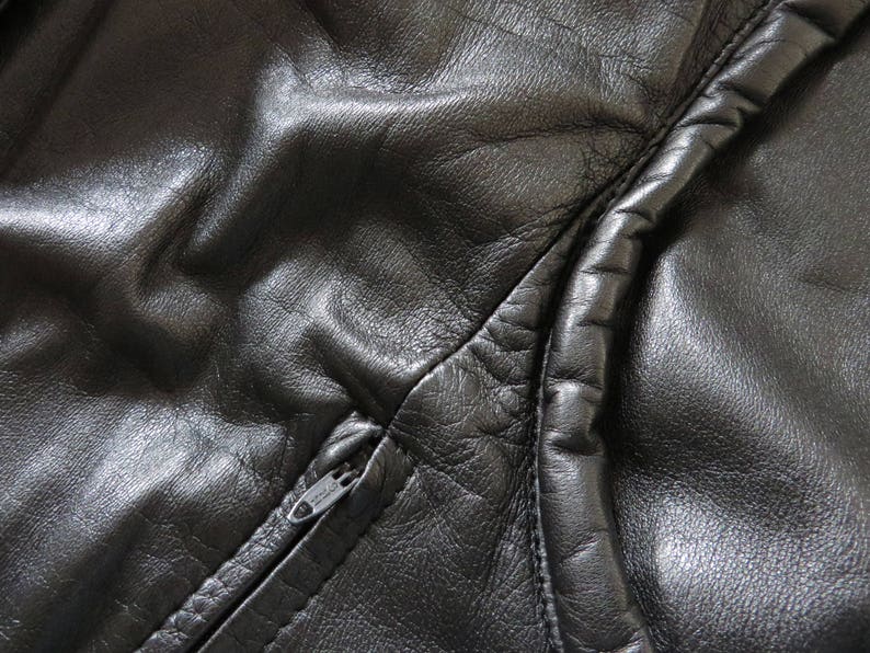 Vintage 80s Black Leather Jacket Black Biker Jacket Cropped Women Leather Coat Motorcycle Jacket Leather Outerwear Leather Fetish Large