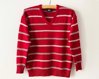 Maglione vintage a righe rosse in misto lana - Taglia M