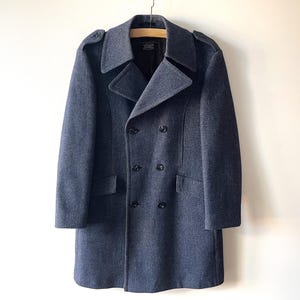 Men&#39;s overcoat, blue wool double breasted coat, classic men coat, navy wool greatcoat topcoat, casual men clothing, gift idea, size medium