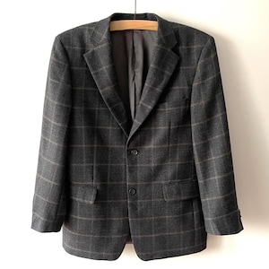 Gray wool men&#39;s blazer, plaid fine wool sport coat, casual clothing, men formal wear, classic preppy jacket, gift idea for him, medium