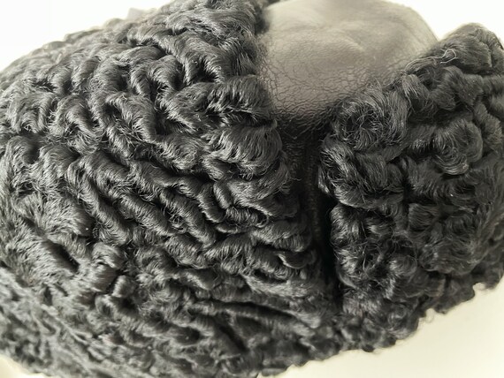 Black curly lamb ushanka, real fur genuine leathe… - image 8